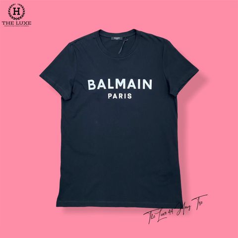  T-shirt Balmain Đen Chữ Trắng 