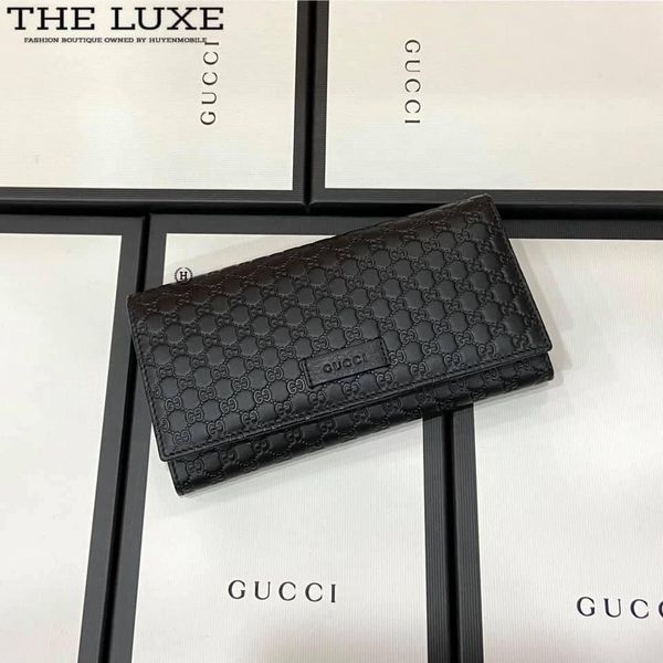 Ví Nữ Gucci Da Trơn Đen Vân Mono