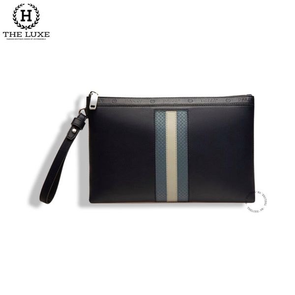 Clutch Bally Da Bê Xanh Navy Tag Xanh