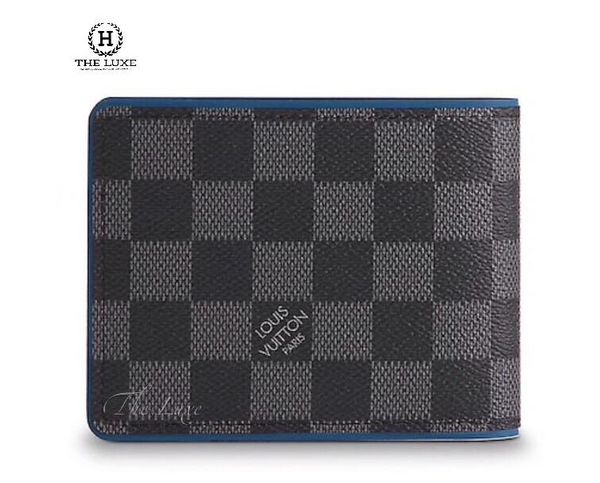 Ví ngắn Louis Vuitton Damier đen ghi lót xanh 2 ngăn