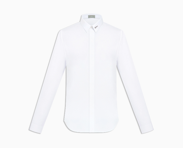 SHIRT WITH BLACK EMBROIDERY ON THE COLLAR, WHITE COTTON