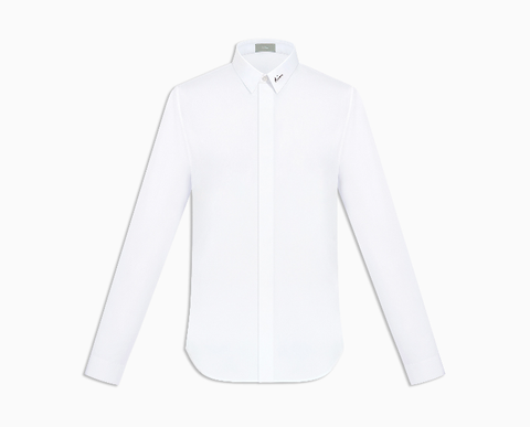  SHIRT WITH BLACK EMBROIDERY ON THE COLLAR, WHITE COTTON 