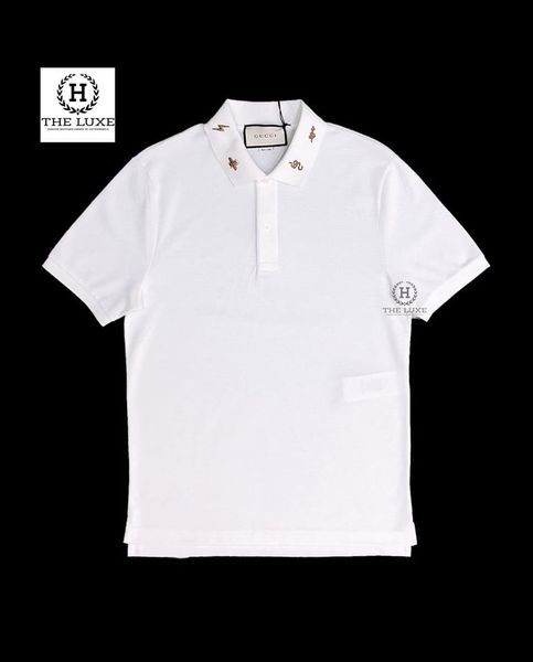 polo Gucci Trắng Thêu Cổ Rắn Ong Vàng