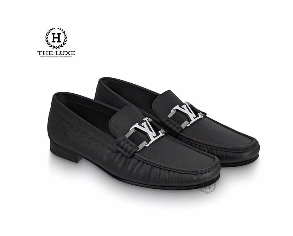 Loafer Louis Vuitton Montecarlo Taiga Đen Vạt Đen Ghi