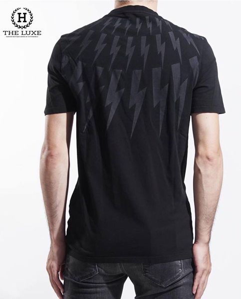 T - Shirt Neil Barrett đen tia chớp đen ghi cổ