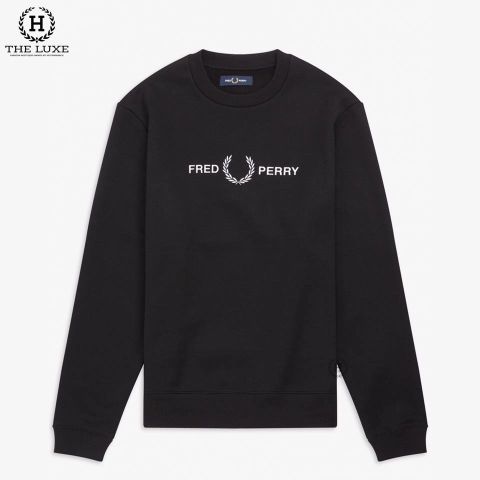  Áo Nỉ Fred Perry Đen Thêu Chữ Trắng 