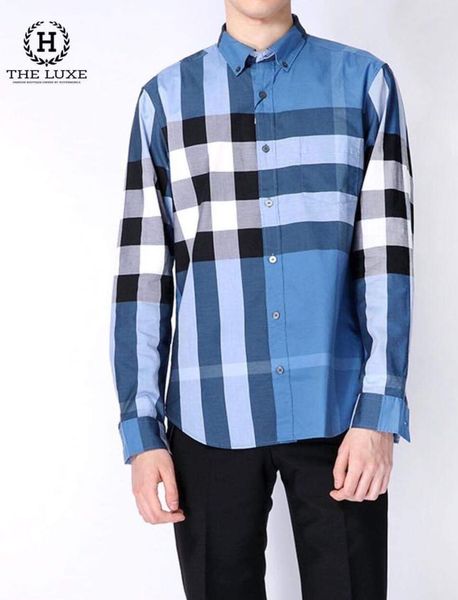 Sơ mi Burberry dài tay Lupin Blue check lệch