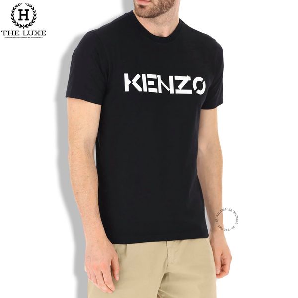 T-shirt Kenzo Đen Chữ Ngực Trắng