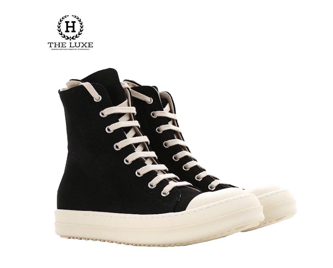 Giày sneaker Rick Owens đen cao cổ đế trắng