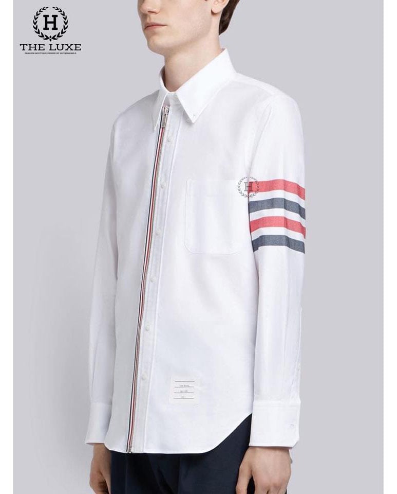 Sơ mi Thom Browne xanh xao kẻ sọc ngực Oxford #20 Sơ mi Thom Browne xanh xao kẻ sọc ngực Oxford