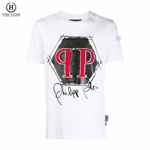  T-shirt Philipp Plein Trắng Tag Đen 