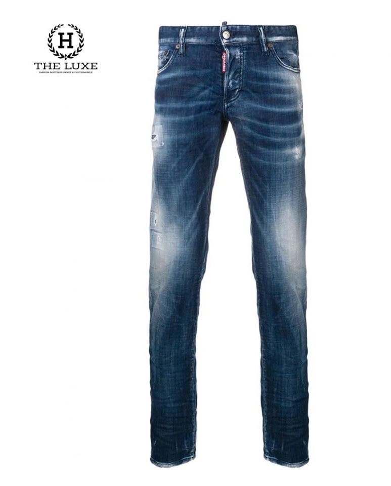 Jeans Dsquared2 xanh mài nhẹ tag xanh rêu dáng Slim