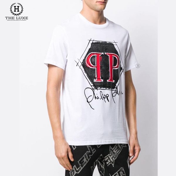 T-shirt Philipp Plein Trắng Tag Đen