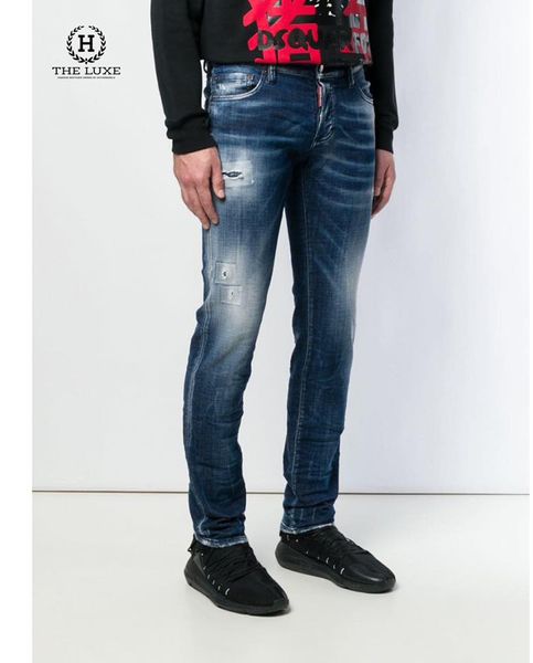 Jeans Dsquared2 xanh mài nhẹ tag xanh rêu dáng Slim