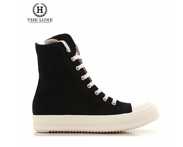 Giày sneaker Rick Owens đen cao cổ đế trắng