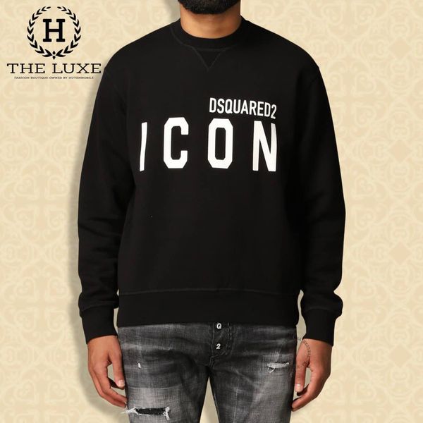 Áo Nỉ Dsquared2 đen hoạ tiết chữ trắng Icon