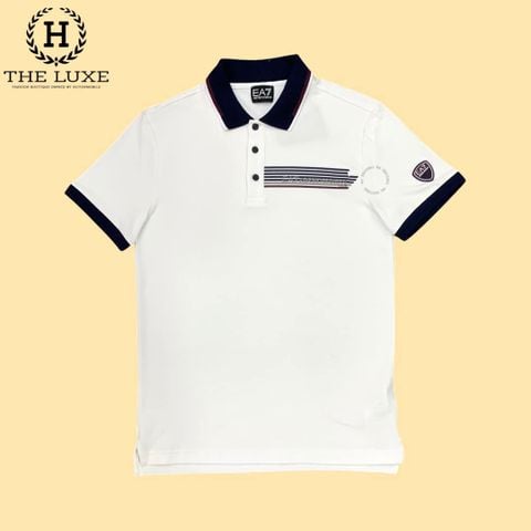  Áo Polo Armani Trắng Viền Cổ Tay Xanh Navy 