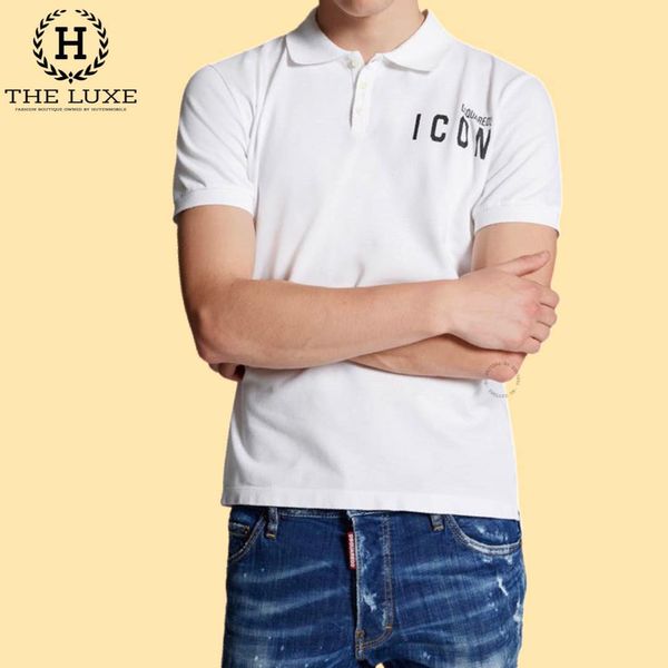 Áo Polo Dsquared2 Trắng Chữ Icon