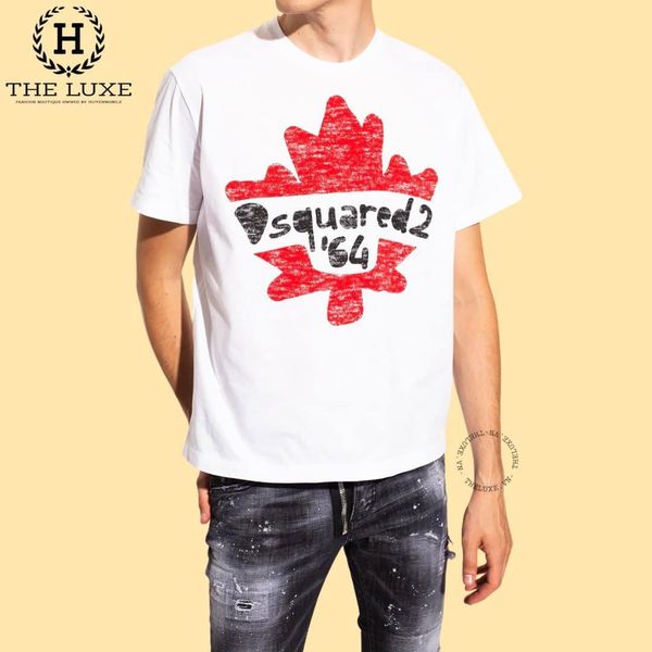 T-shirt Dsquared2 Trắng Và Đen Họa Tiết Lá