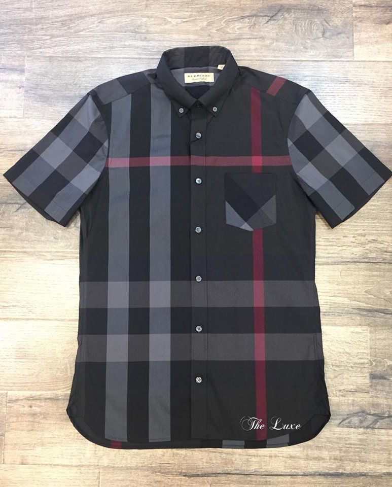 Áo sơ mi nam màu vàng nhạt Burberry dài tay sọc caro hàng hiệu cao cấp