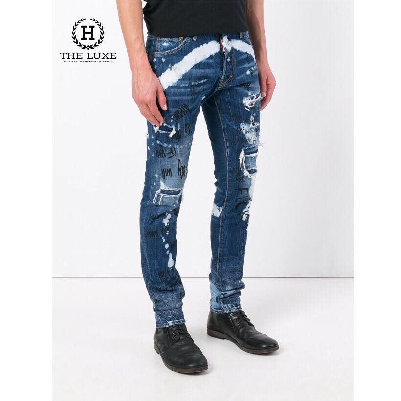 Jean Dsquared2 Distressed Graffiti Blue