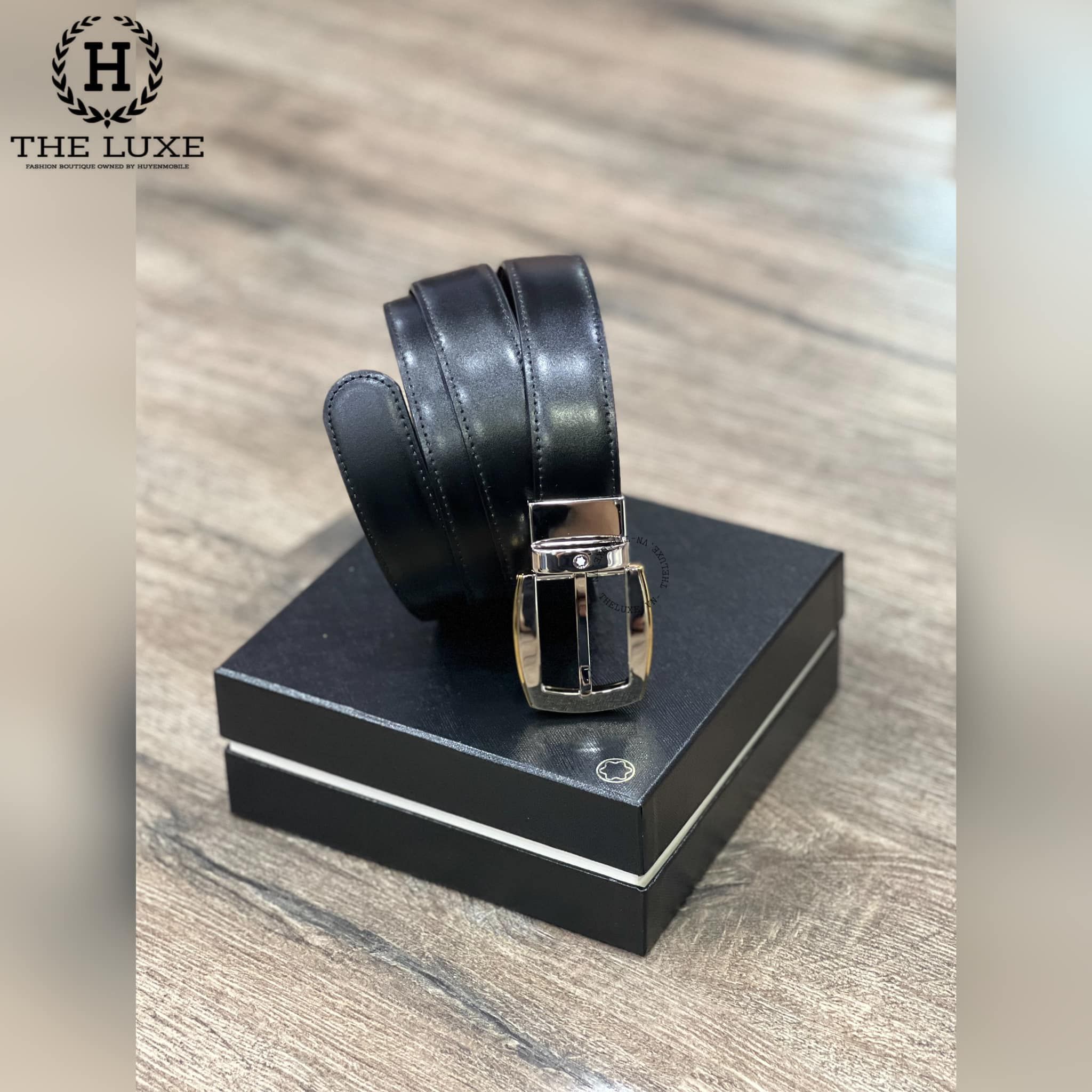 BELT MONTBLANC ĐEN HOẠ TIẾT ĐƠN GIẢN