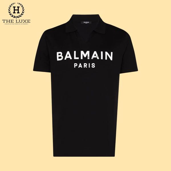 Polo Balmain Đen Hoạ Tiết Chữ Ngực