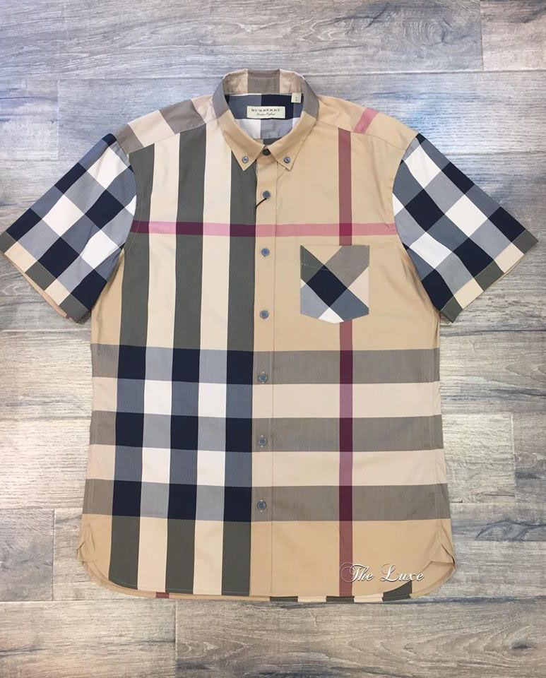 Sơ mi Burberry SS17 màu Camel check lệch