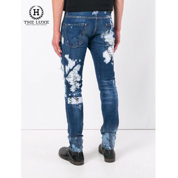 Jean Dsquared2 Distressed Graffiti Blue