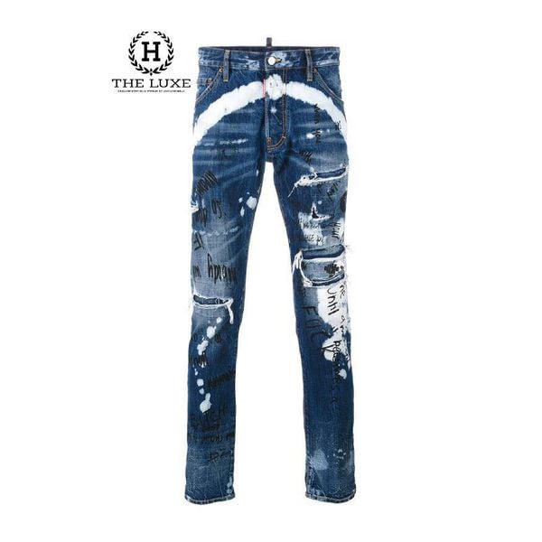 Jean Dsquared2 Distressed Graffiti Blue