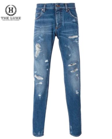  Jeans Dolce & Gabbana xanh nhạt rách đùi dáng Gold 