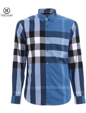  Sơ mi Burberry dài tay Lupin Blue check lệch 