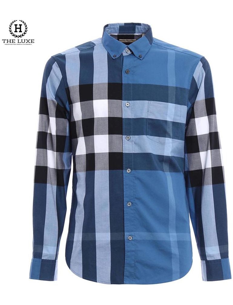 Sơ mi Burberry dài tay Lupin Blue check lệch