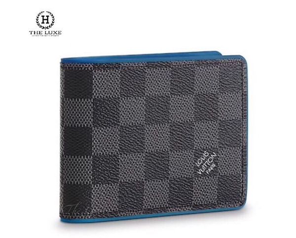 Ví ngắn Louis Vuitton Damier đen ghi lót xanh 2 ngăn