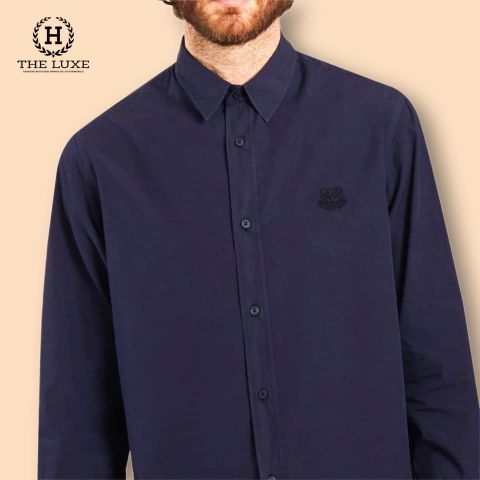  Sơ mi Kenzo xanh navy dài tay logo ngực 