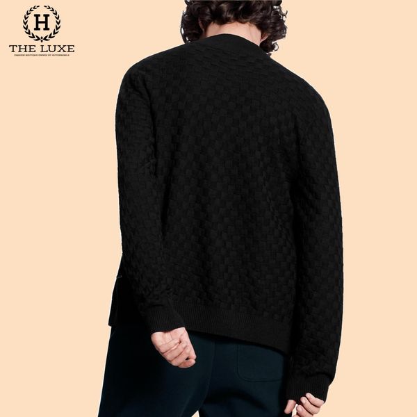 Áo khoác len Louis Vuitton đen vân damier