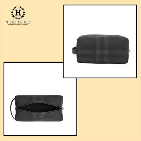  Wash bag Burberry check đen ghi 