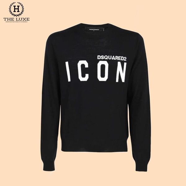 Áo len Dsquared2 đen chữ Icon trắng