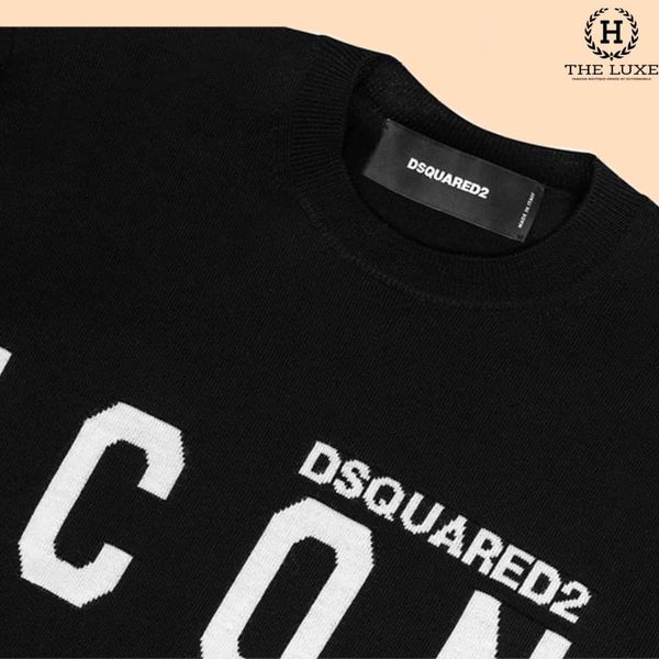 Áo len Dsquared2 đen chữ Icon trắng