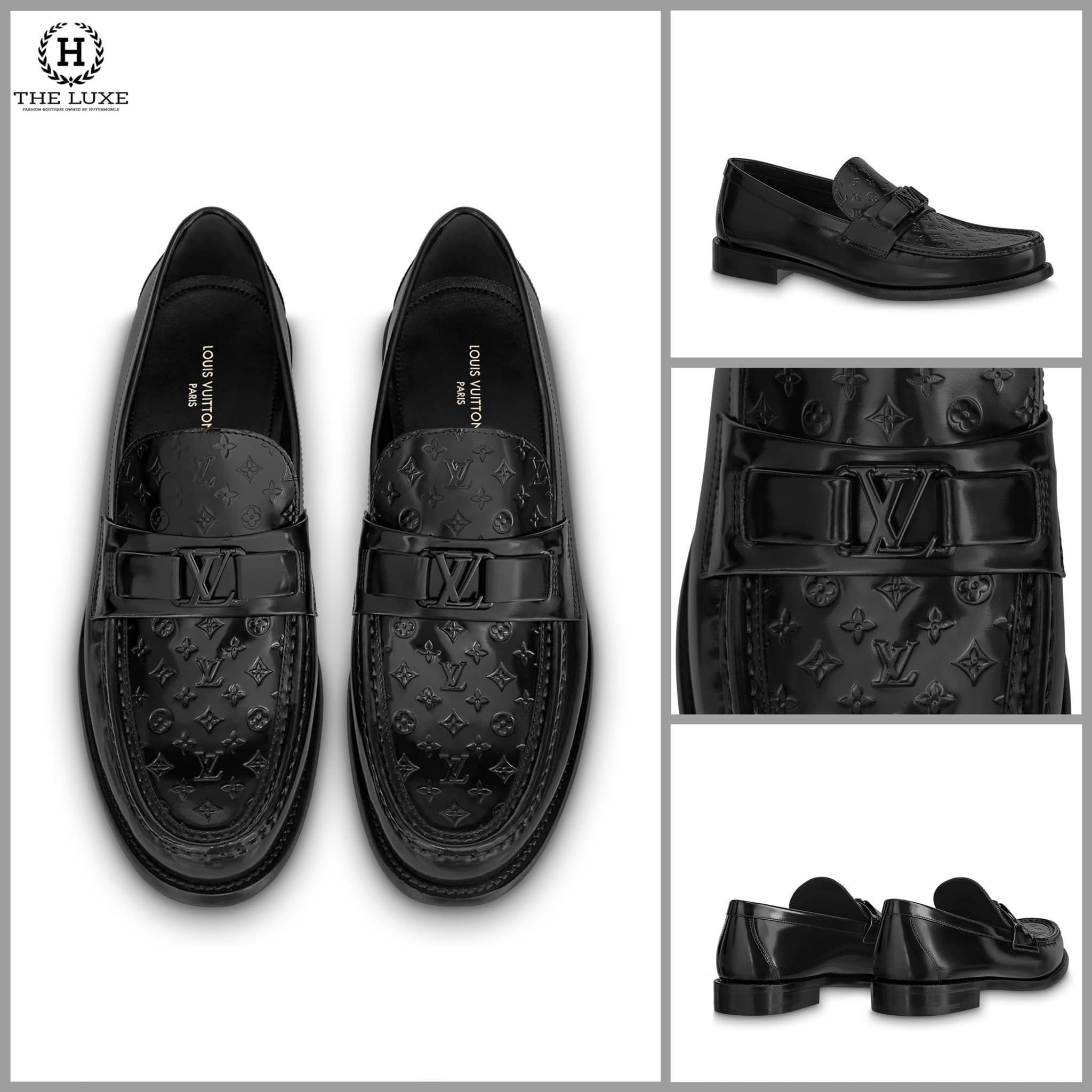 Mocassin Louis Vuitton Loafer Major đen bóng vân mono