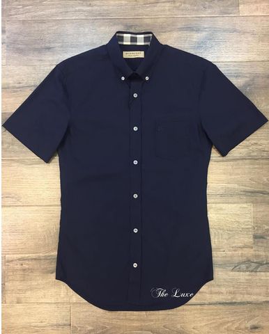  Sơ mi Burberry SS17 màu xanh navy check cổ 