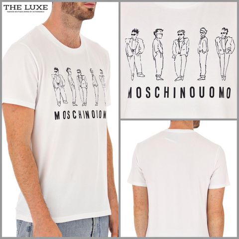  T-shirt mochino trắng chữ đen 