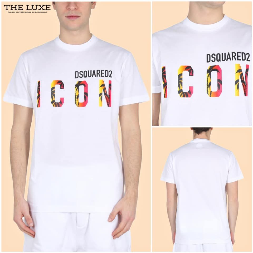 T shirt DSQ2 trắng chữ Icon màu