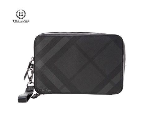  Clutch Burberry Cormac Double Zip đen ghi 