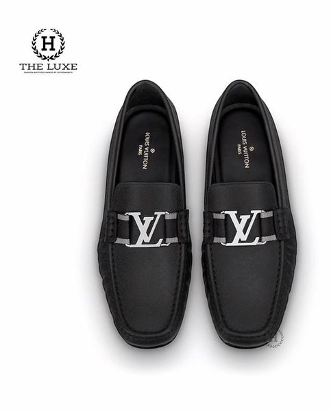 Loafer Louis Vuitton Montecarlo Taiga Đen Vạt Đen Ghi