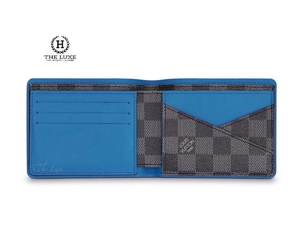 Ví ngắn Louis Vuitton Damier đen ghi lót xanh 2 ngăn