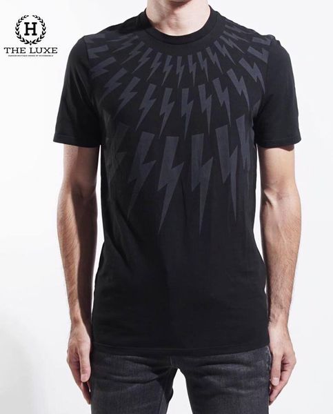 T - Shirt Neil Barrett đen tia chớp đen ghi cổ