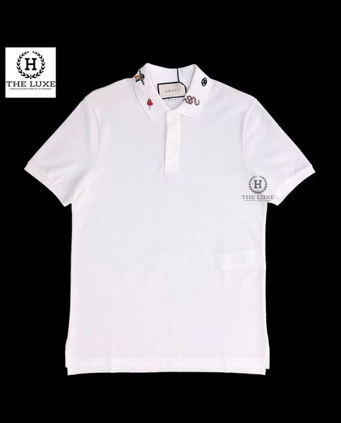 Polo Gucci Trắng Thêu Nhiều Họa Tiết