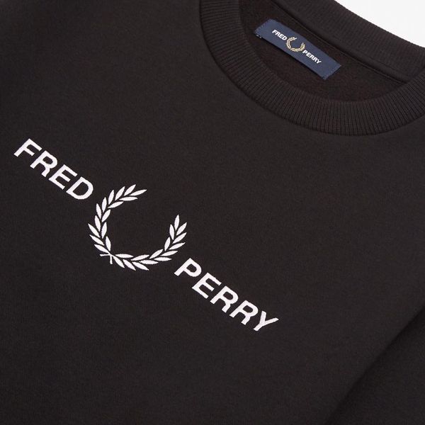 Áo Nỉ Fred Perry Đen Thêu Chữ Trắng