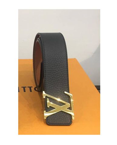  Belt Louis Vuitton da bê đen sần/ nâu vàng sần chữ lồng vàng 